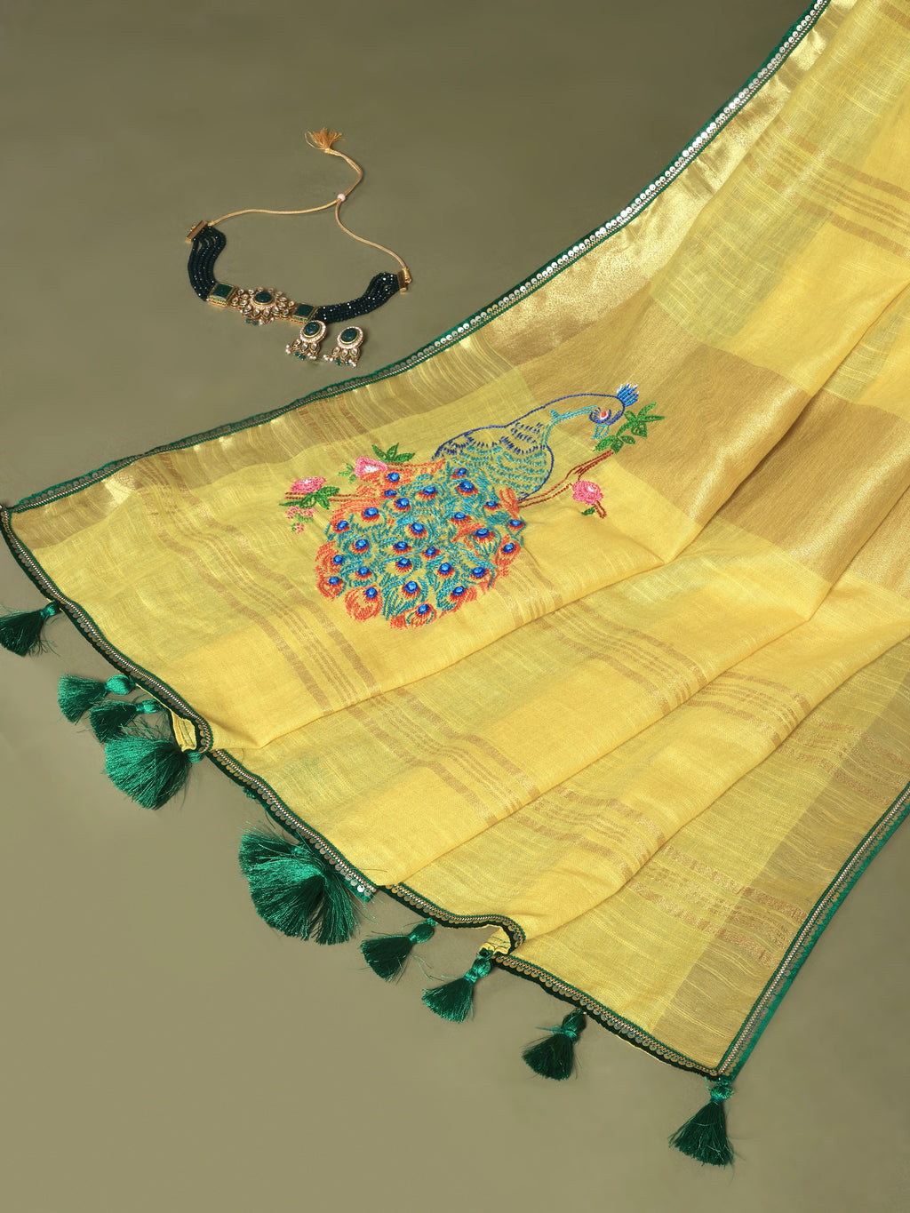Mayura Embroidered Linen Saree