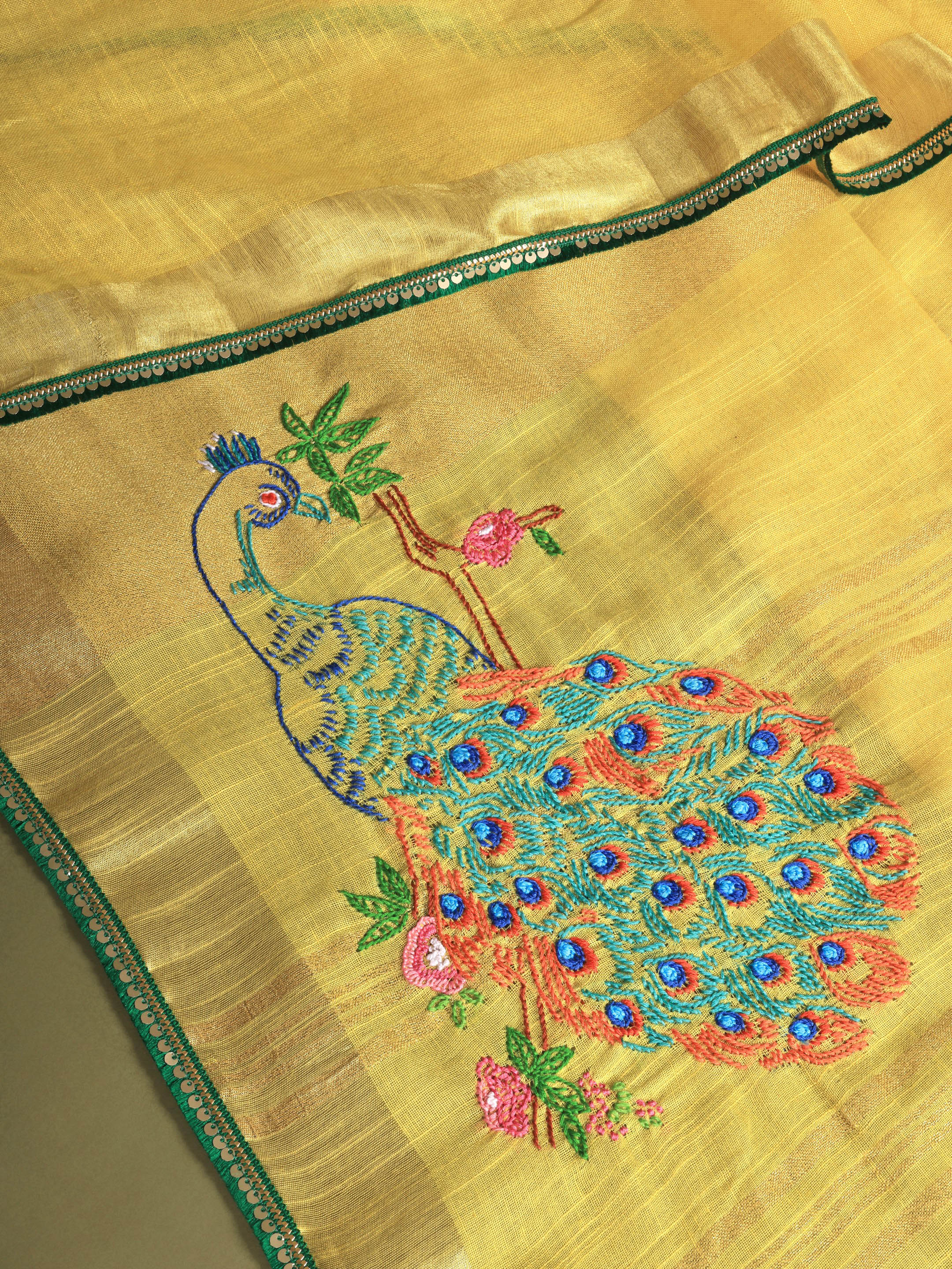 Mayura Embroidered Linen Saree