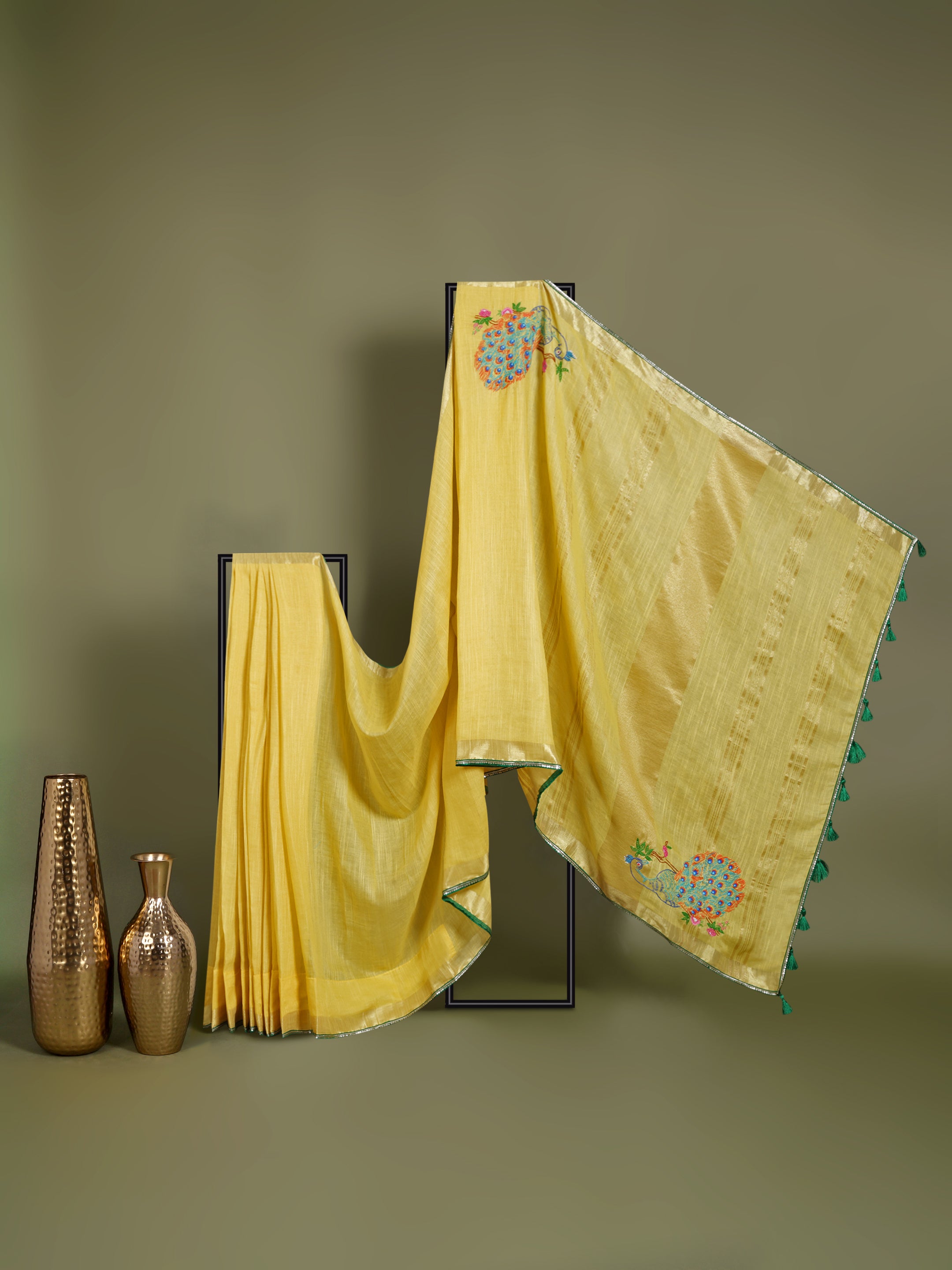 Mayura Embroidered Linen Saree