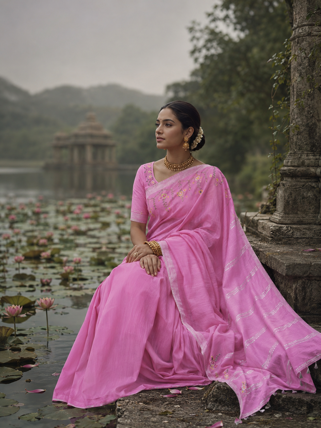 Gulnaar Embroidered Linen Saree