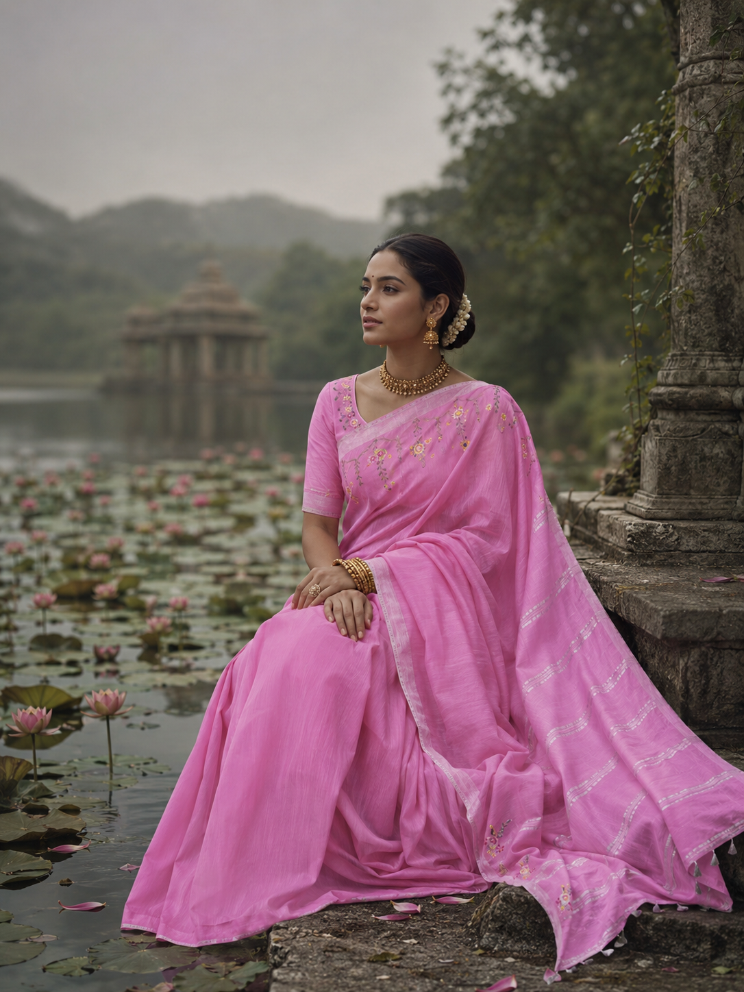 Gulnaar Embroidered Linen Saree