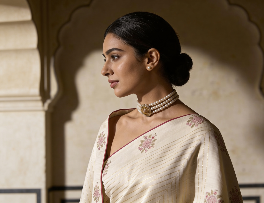 Zarina Embroidered Tussar Saree