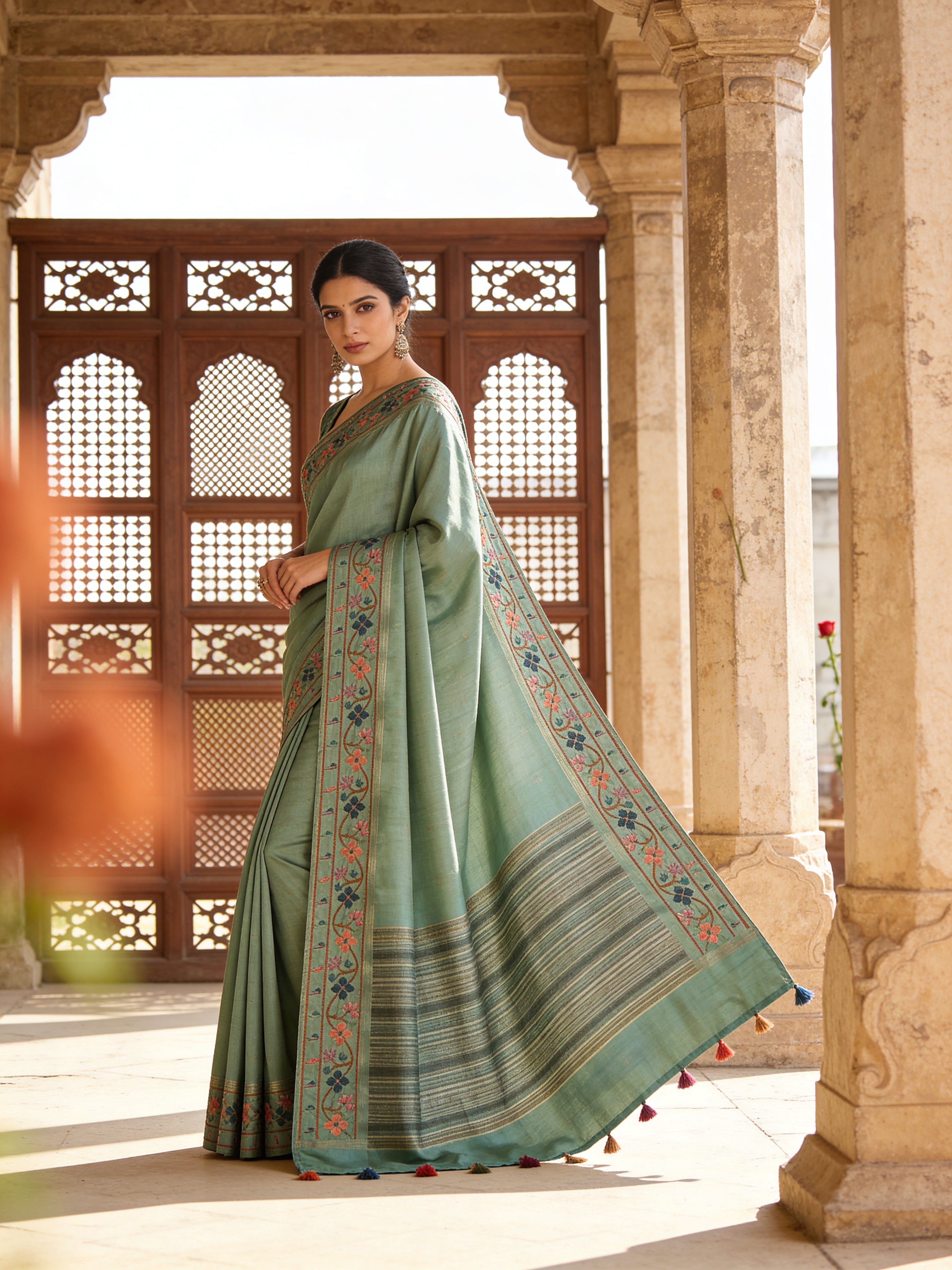 Avni Embroidered Tussar Saree