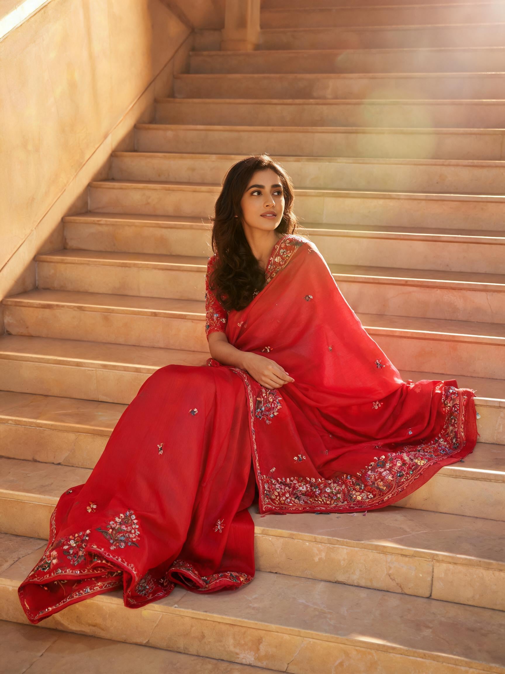 Raga Linen Tissue Embroidered Saree