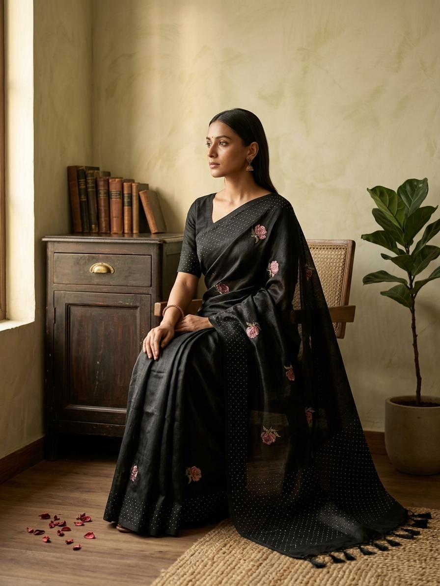Raatrani Embroidered Tussar Saree